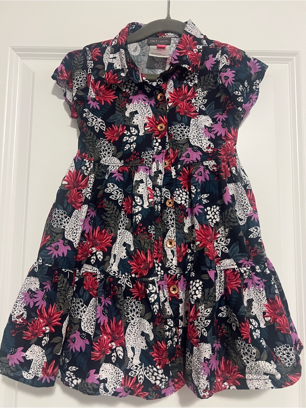 Vince Camuto Navy Floral & Leopard Print Girls Casual Dress